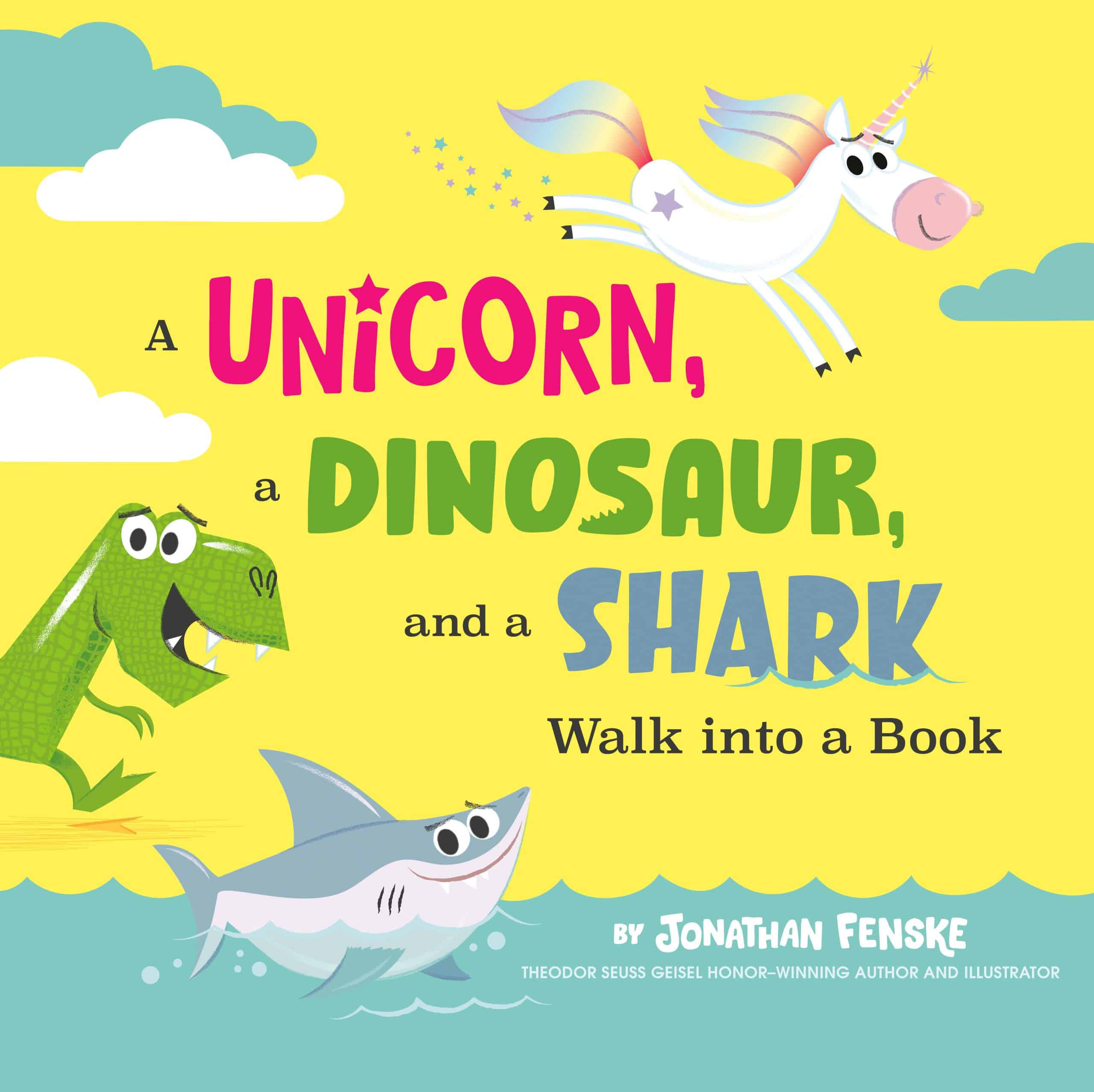 9780593519479 A Unicorn, a Dinosaur, and a Shark Walk into a Book