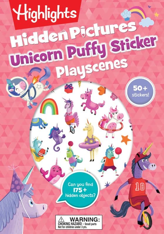 Unicorn Sticker Activity Book, 50+ Reusable Stickers, Decorate Pictures and Solve Puzzles, Sticker Book for Kids: Unicorn Hidden Pictures Puffy Sticker Playscenes