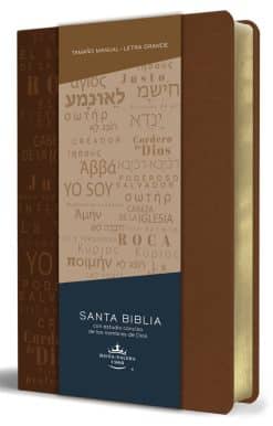 Biblia RVR60 letra grande tamaño manual, simil piel canela con nombres de Dios /  Spanish Bible RVR60 Handy Size Large Print Leather soft Brown with Names of G