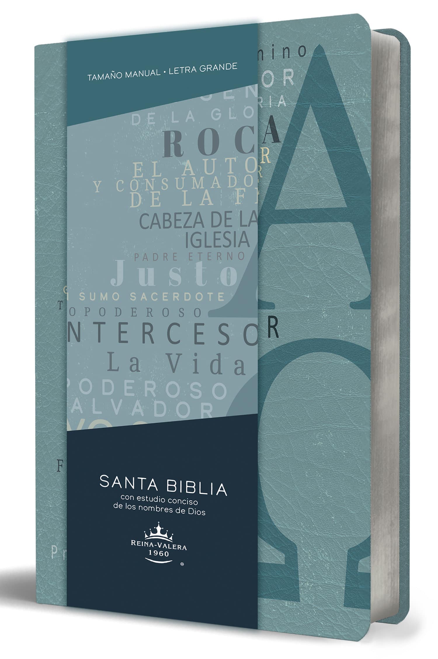 9781644735619 Biblia RVR 1960 letra grande tamaño manual, simil piel azul Alpha Omega con nombres de Dios / Spanish Bible RVR 1960 Handy Size Large Print Leathersoft